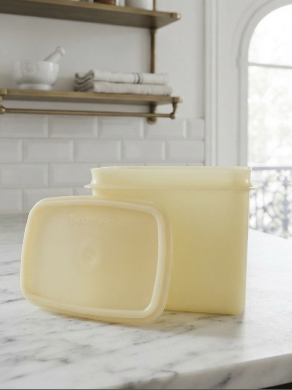 Vintage Tupperware Pale Yellow Storage Container with Lid